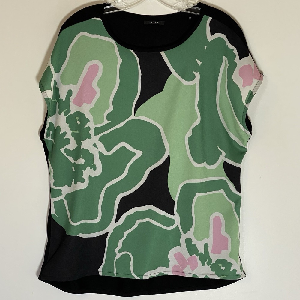 OPUS Top Womens 40 Green Multi Floral Boho Casual Artsy Boxy Mix Fabric Germany